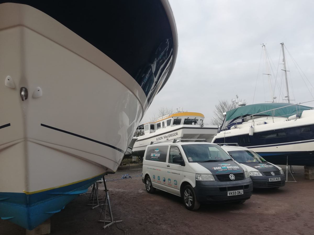 Yacht maintenance in marina